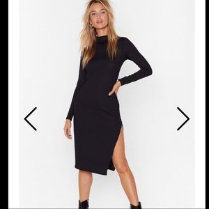 Nasty Gal - black midi dress with split - NWT